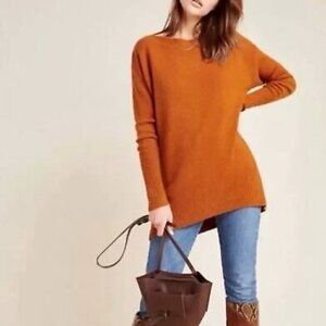 Anthropologie Naomi Merino Wool Blend Boatneck Sweater Rust Brown